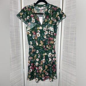 Parker Dress Green Floral Smocked Waist Flutter Sleeve NWT Size XS